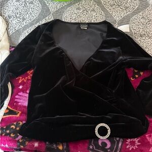Frederick's of Hollywood Black Velvet Wrap Top